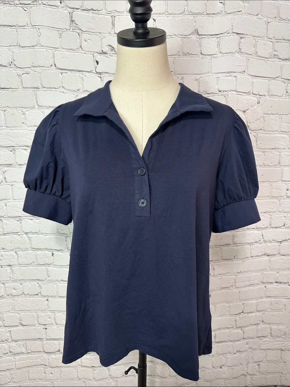 Bailey 44 Navy Blue Puff Sleeve Polo Shirt Size XL